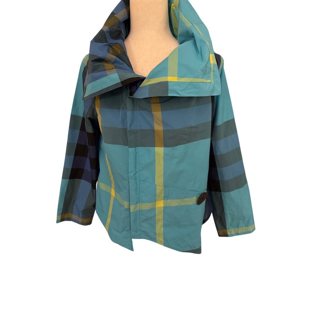 Liv by Habitat Suzanne Blue Tartan Plaid Moto Windbreaker Rain Jacket Small